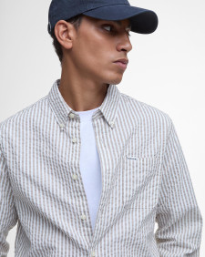 Cresswell Seersucker Tailored Long-Sleeved Shirt Stone