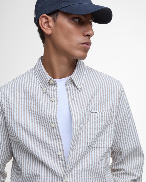 Cresswell Seersucker Tailored Long-Sleeved Shirt Stone