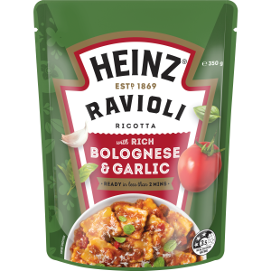  Heinz Ravioli Ricotta with Rich Bolognese & Garlic Pasta Meal 350g 