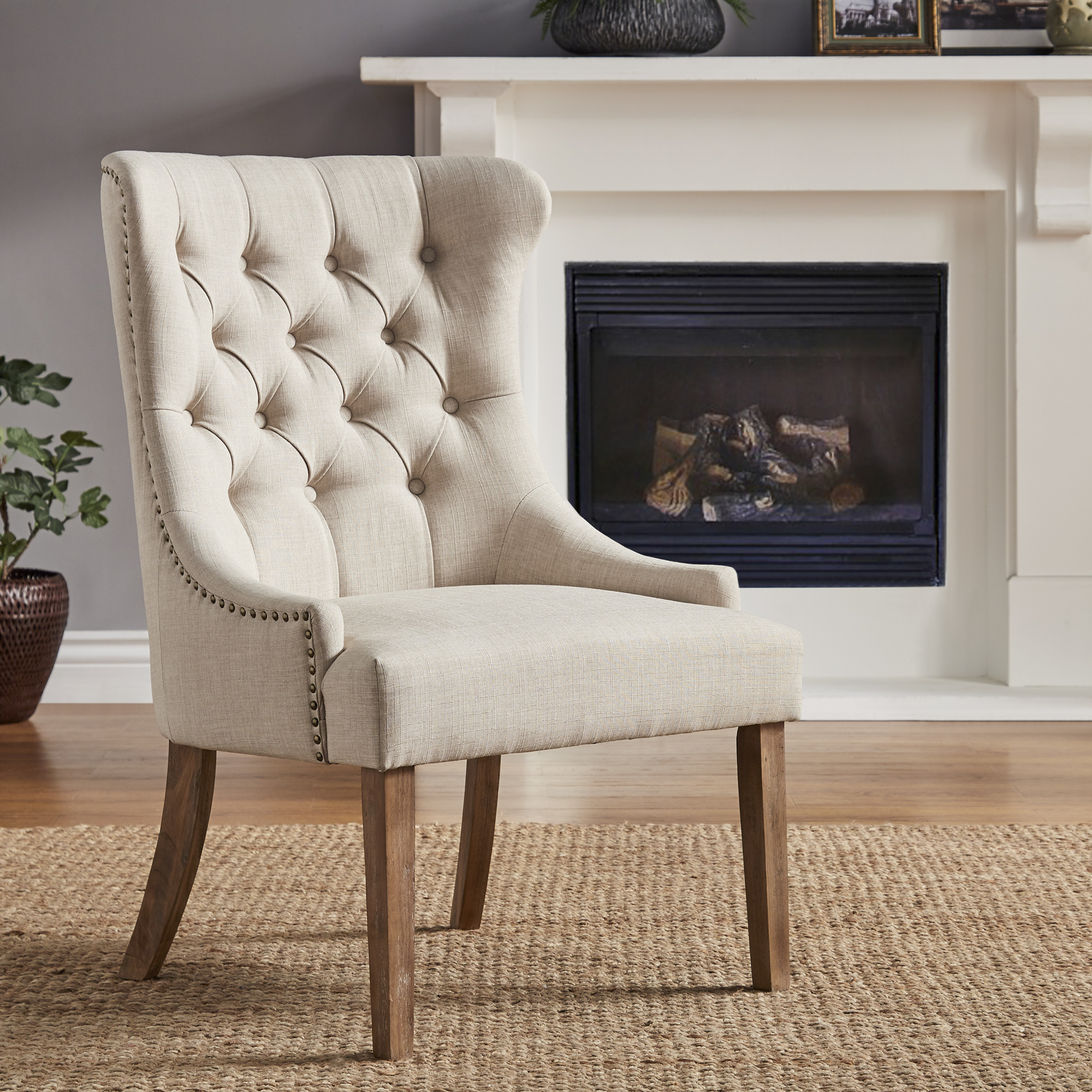 Upholstered Button Tufted Wingback Chair