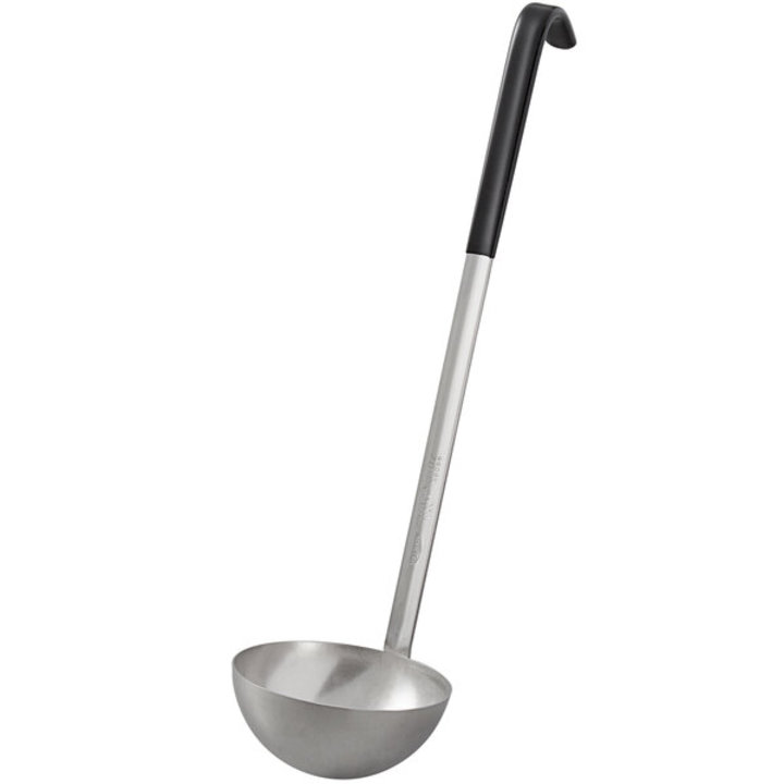 8-ounce two-piece stainless steel ladle with Kool-Touch® handle in black