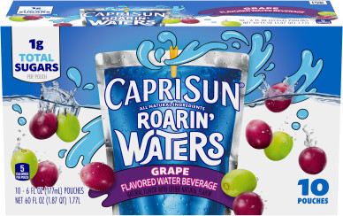 Capri Sun Roarin' Waters Grape Geyser Naturally Flavored Water Beverage, 10 ct Box, 6 fl oz Drink Pouches
