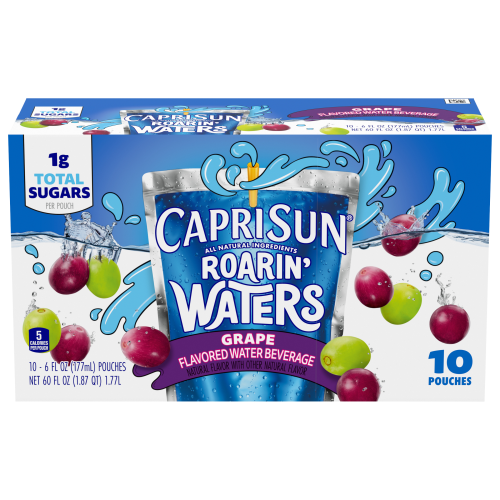 Capri Sun Roarin' Waters Grape Naturally Flavored Water Beverage, 10 ct Box, 6 fl oz Drink Pouches Image