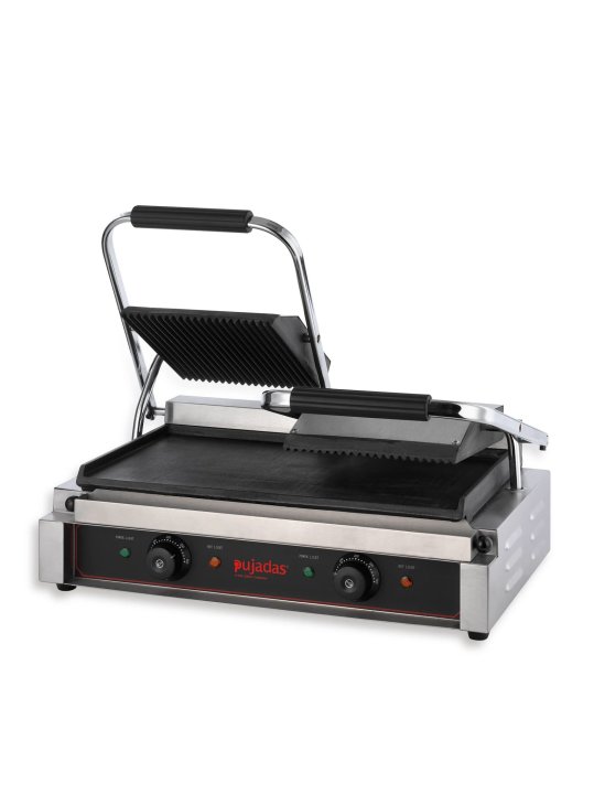 Grill de contact « Duetto compact » en acier inoxydable 18/10 avec quadrillage en haut et en bas