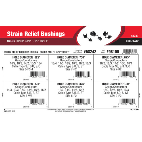 Nylon Strain Relief Bushings Assortment (0.625