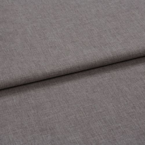 Grey woven fabric panel, folded horizontally with a visible overlapping seam; folded flat and layered, showing fine linen-like texture under soft diffuse lighting in a close-up, neutral setting.