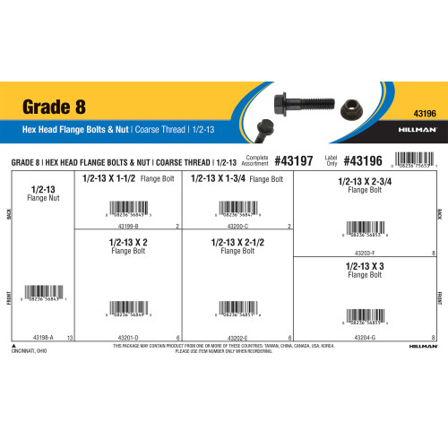 Grade 8 Hex Head Flange Bolts & Nut Assortment (1/2