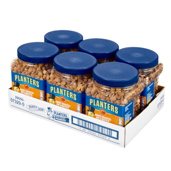 PLANTERS(r) Peanuts Honey Roast 6/34.5 oz . C1RM - Front Right Open Case (Hi Res)