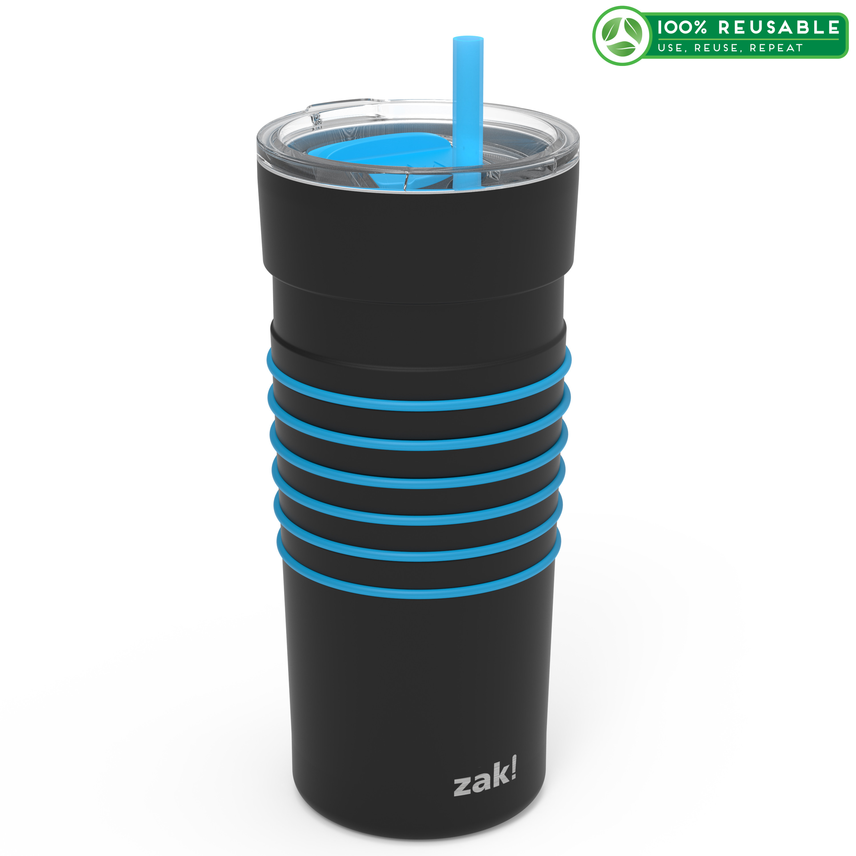 HydraTrak 20 ounce Vacuum Insulated Stainless Steel Tumbler, Black with Blue Rings slideshow image 1 HydraTrak 20 ounce Vacuum Insulated Stainless Steel Tumbler, Black with Blue Rings slideshow image 1