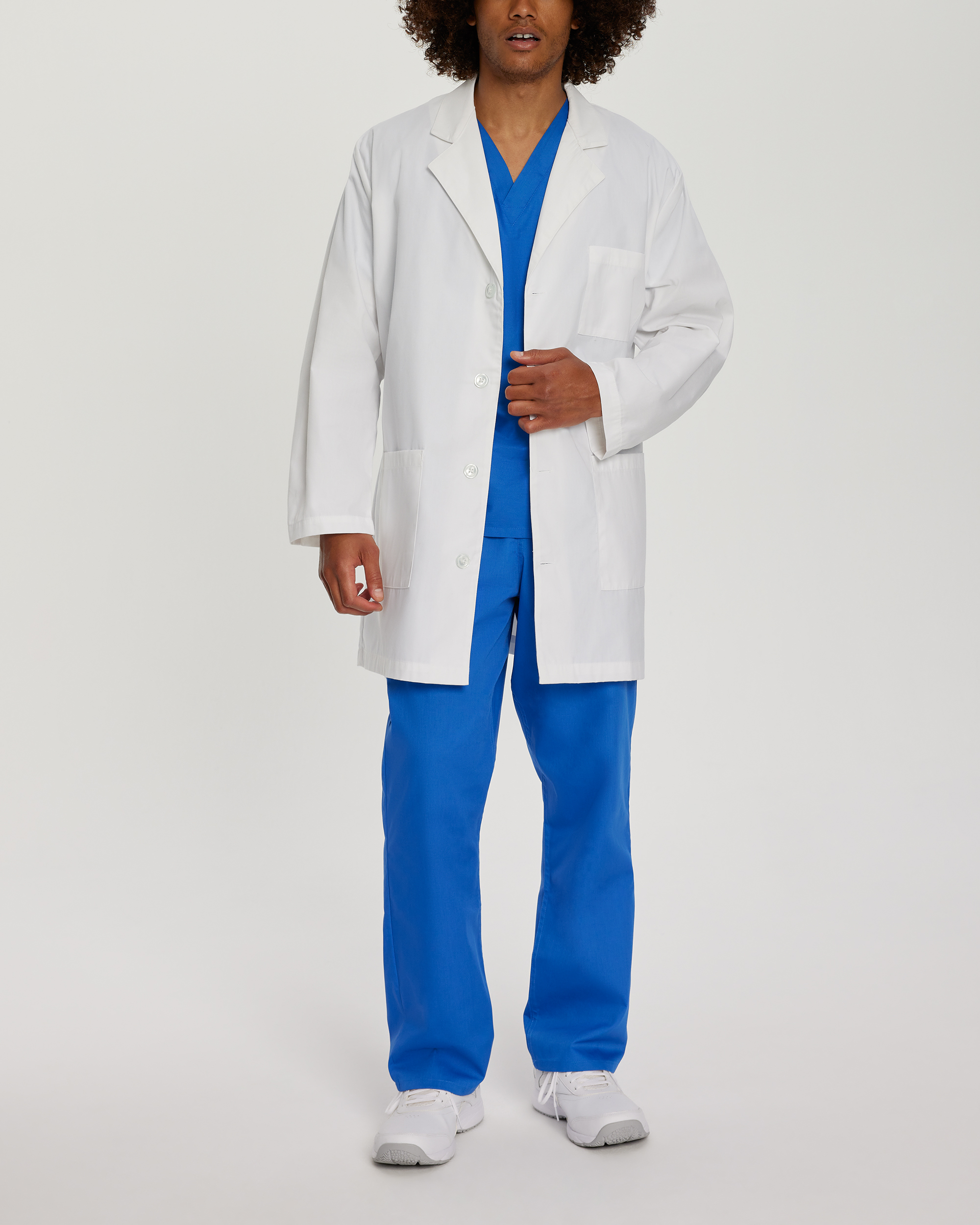 Landau Men&#8216;s 3-Pocket Mid-Length White Coat-White Coats
