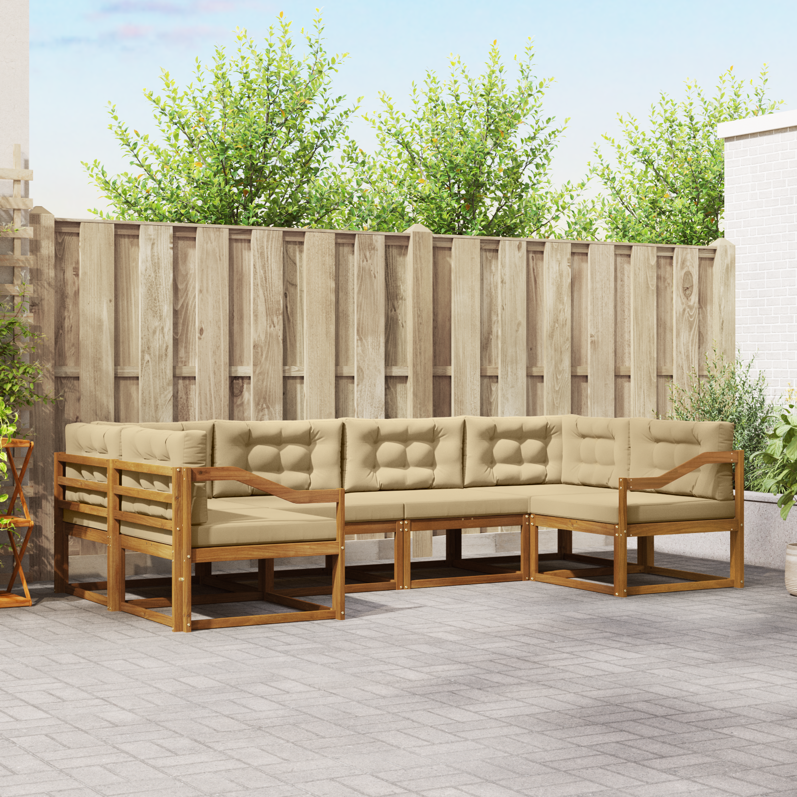 vidaXL Outdoor-Sofagarnitur mit Kissen 6 pcs Natur und Beige – Bild 2