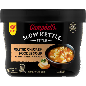 Campbell’s® Slow Kettle® Style Roasted Chicken Noodle Soup with White Meat Chicken, 15.5 oz. Tub (Case of 8)