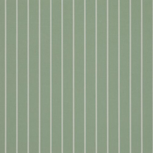 Wallpaper: muted sage-green textured background with evenly spaced double white pinstripes; the stripes run vertically across the surface, presenting a uniformly lit, uninterrupted wall field.
