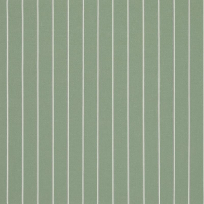Wallpaper: muted sage-green textured background with evenly spaced double white pinstripes; the stripes run vertically across the surface, presenting a uniformly lit, uninterrupted wall field.