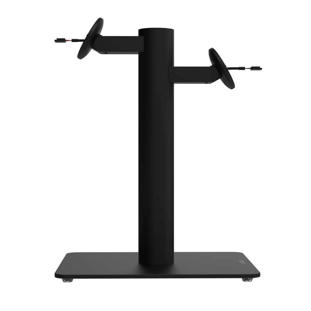 CONNECT MOUNT Pillar Dual iPads on a Baseplate in black fifteen inches high with a CONNECT MOUNT head and Hirose H10 Connection.