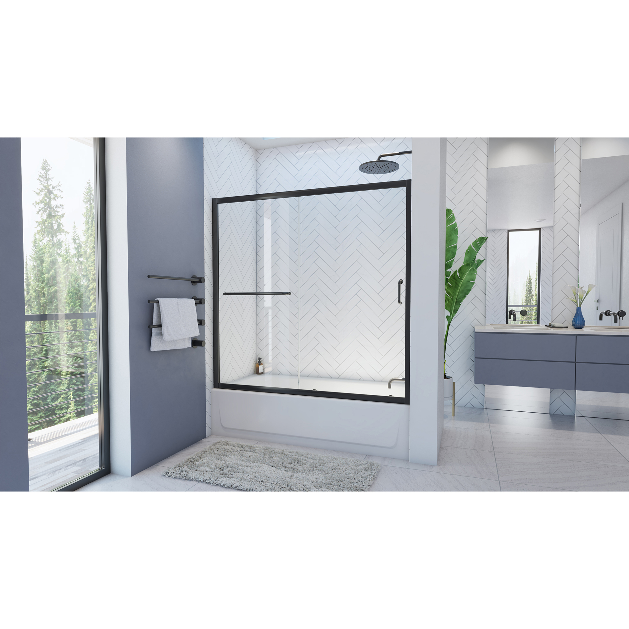 Mahalo 56 - 60 inch W x 58 inch H Semi-Frameless Sliding Tub Door