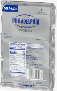 Philadelphia Regular Cream Cheese Spread 50-1 oz Packets, 50 Oz