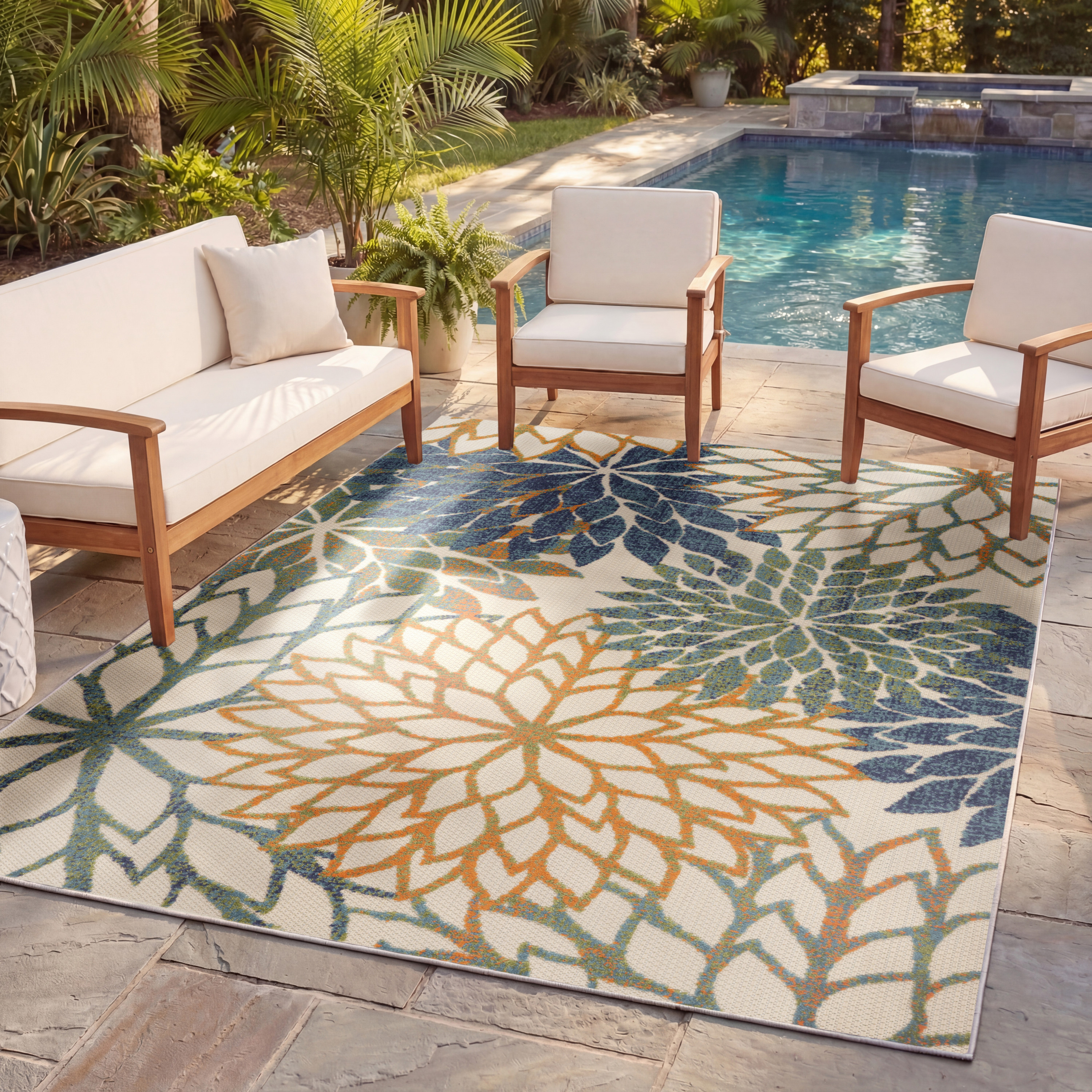 Nourison Aloha 5'3" x 7'5" Blue Green Tropical Rug