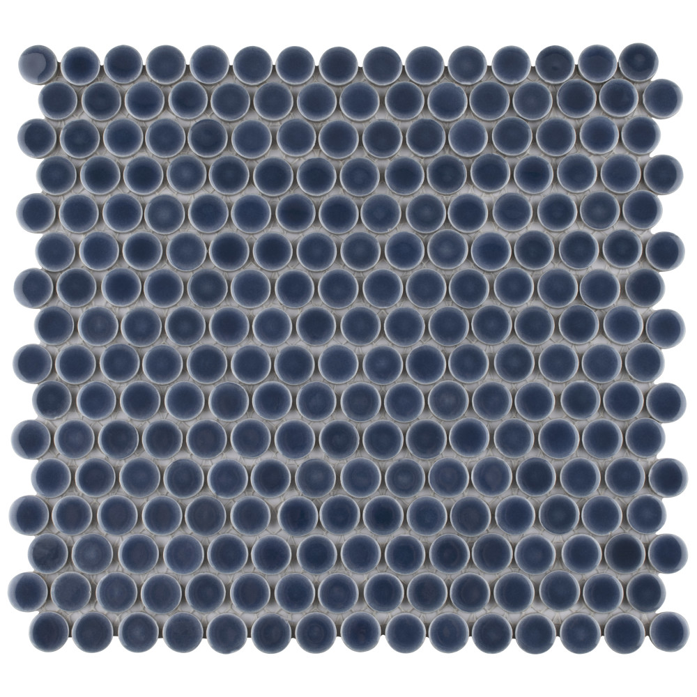 Hudson Penny Round Denim Blue 11-7/8 in. x 12-5/8 in. Porcelain Mosaic Tile