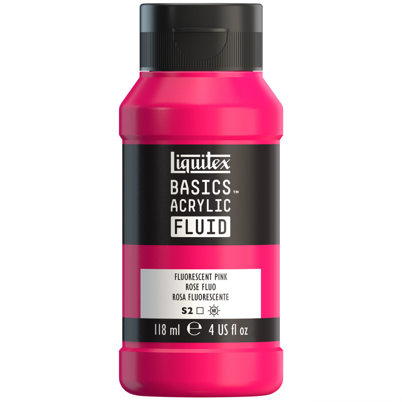 BASICS Acrylic Fluid, 118 mL Bottle, Fluorescent Pink