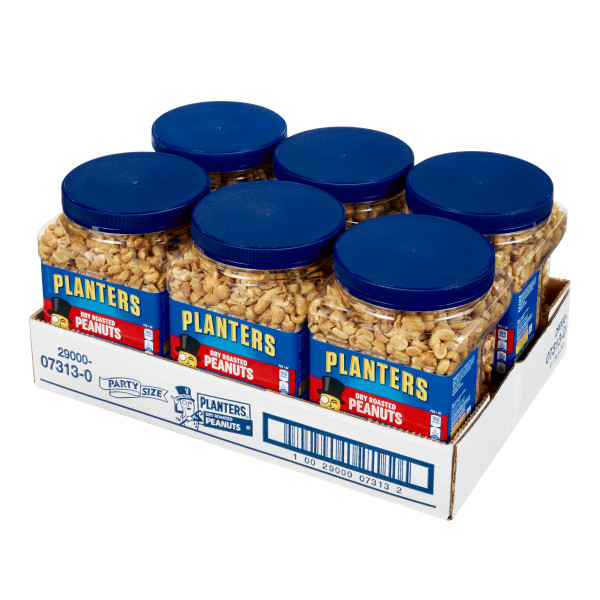 PLANTERS(r) Peanuts Dry Roast 6/34.5 oz . C1RM - Front Right Open Case (Hi Res)