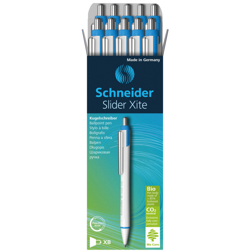 Slider Xite XB Refillable + Retractable Ballpoint Pen, 1.4 mm, Black Ink, Box of 10 Pens
