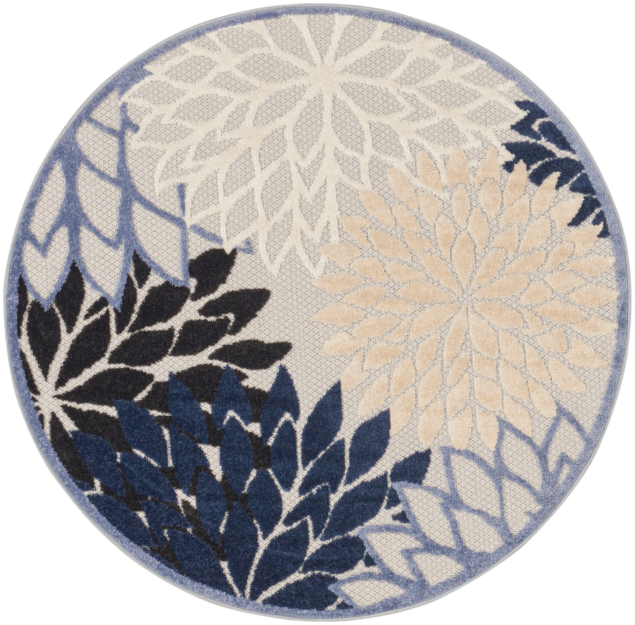 Nourison Aloha 5'3" x Round Blue Multicolor Tropical Rug