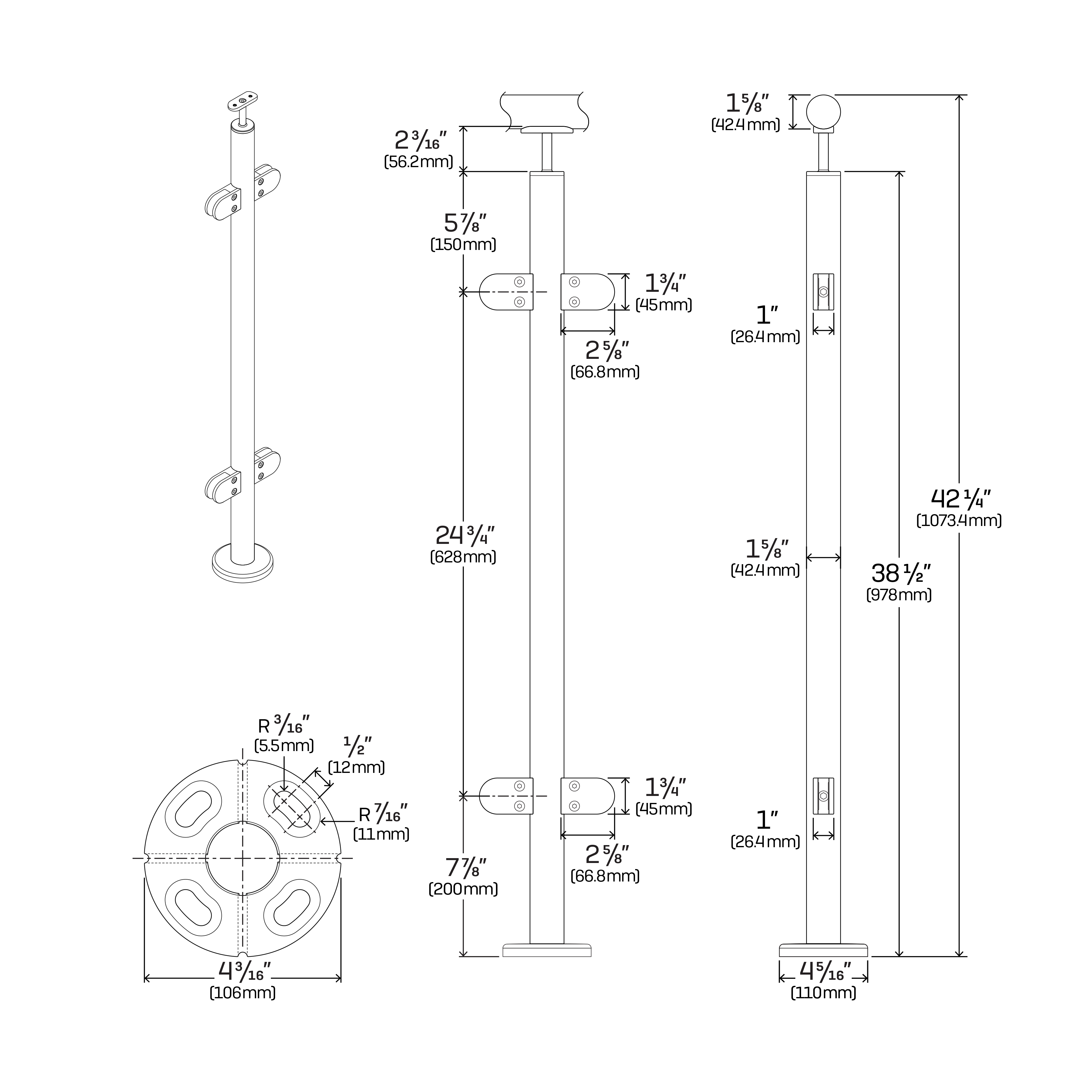 Round Stainless Steel Baseplate Post – Future Glass LLC