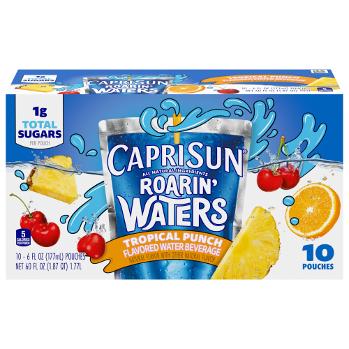 Capri Sun Roarin' Waters Tropical Punch Naturally Flavored Water Beverage, 10 ct Box, 6 fl oz Drink Pouches Image
