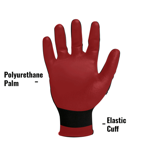 AX360 Seamless Impact Lite Gloves in Black AXIMPLT-05 showing Polyurethane Palm with Textured Grip and Elastic Cuff