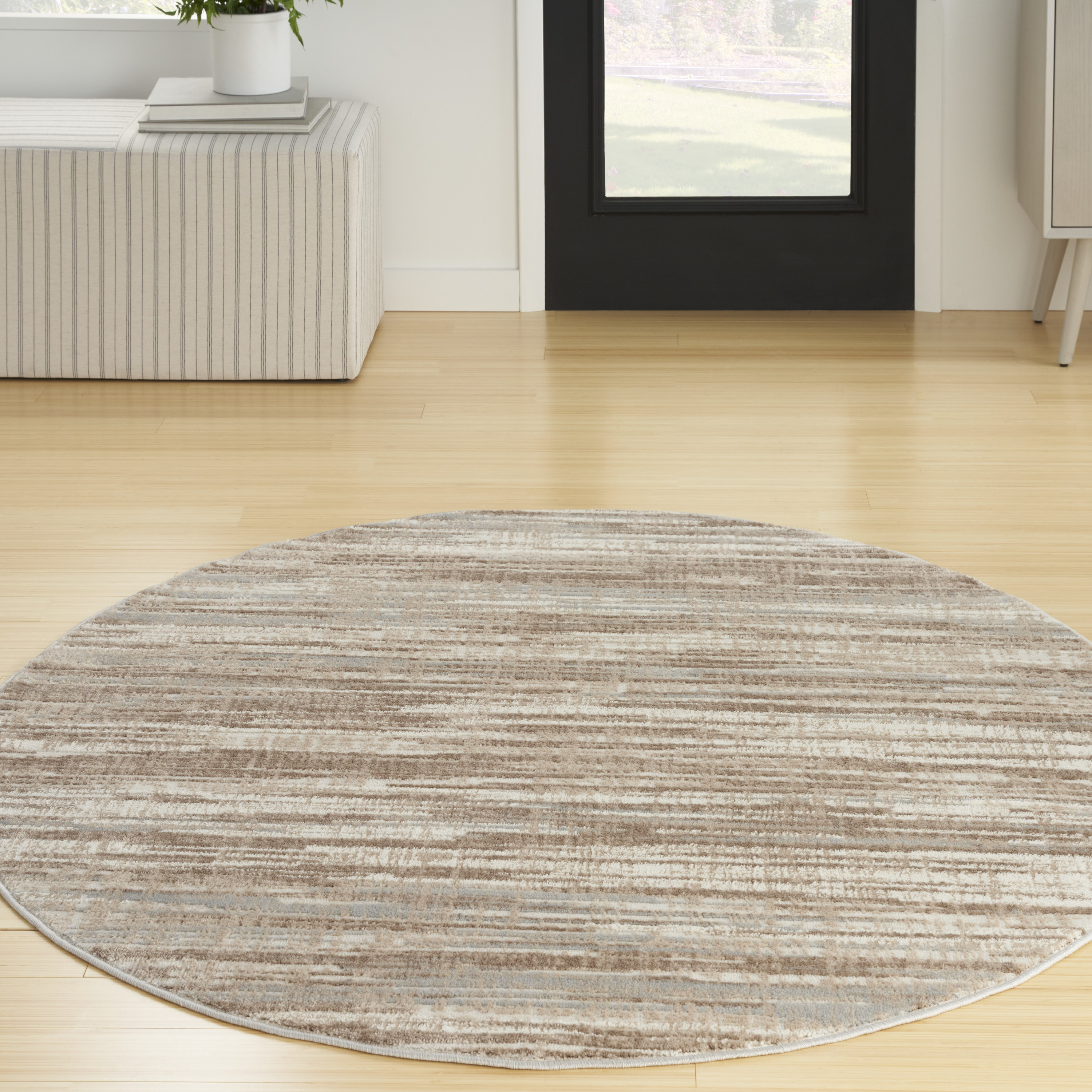 Nourison Elation 5'3" x Round Ivory Grey Modern Indoor Rug