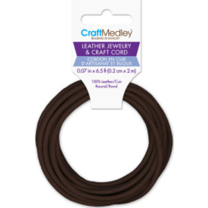 Round Leather Jewelry and Craft Cord, Dark Brown, 2 mm x 2 m