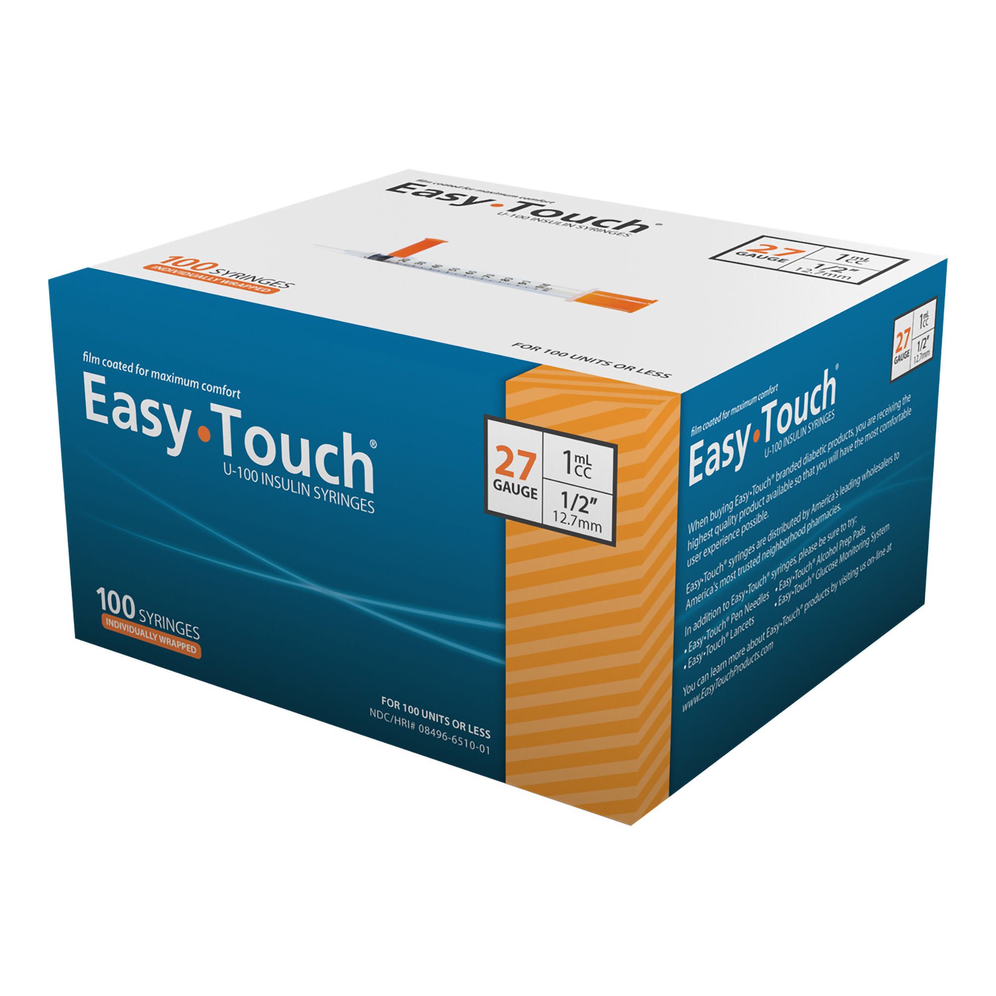 MHC Medical SYRINGE/NDL, EASYTOUCH INSLN ORG 1CC 27GX1/2" (100/BX 5BX/CS