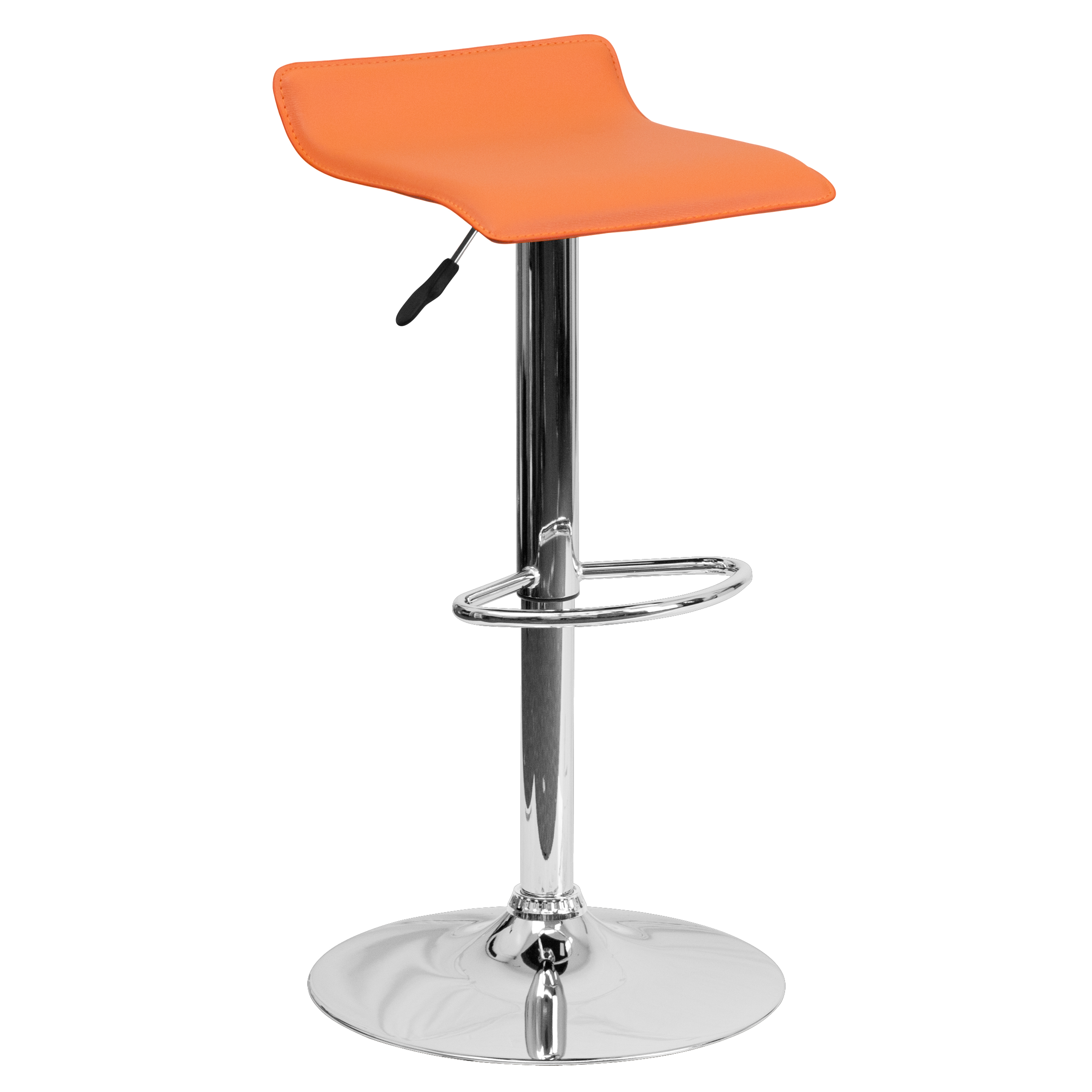 Taburete de bar de vinilo negro altura ajustable con asiento ondulado sólido - Imagen 13 de 31