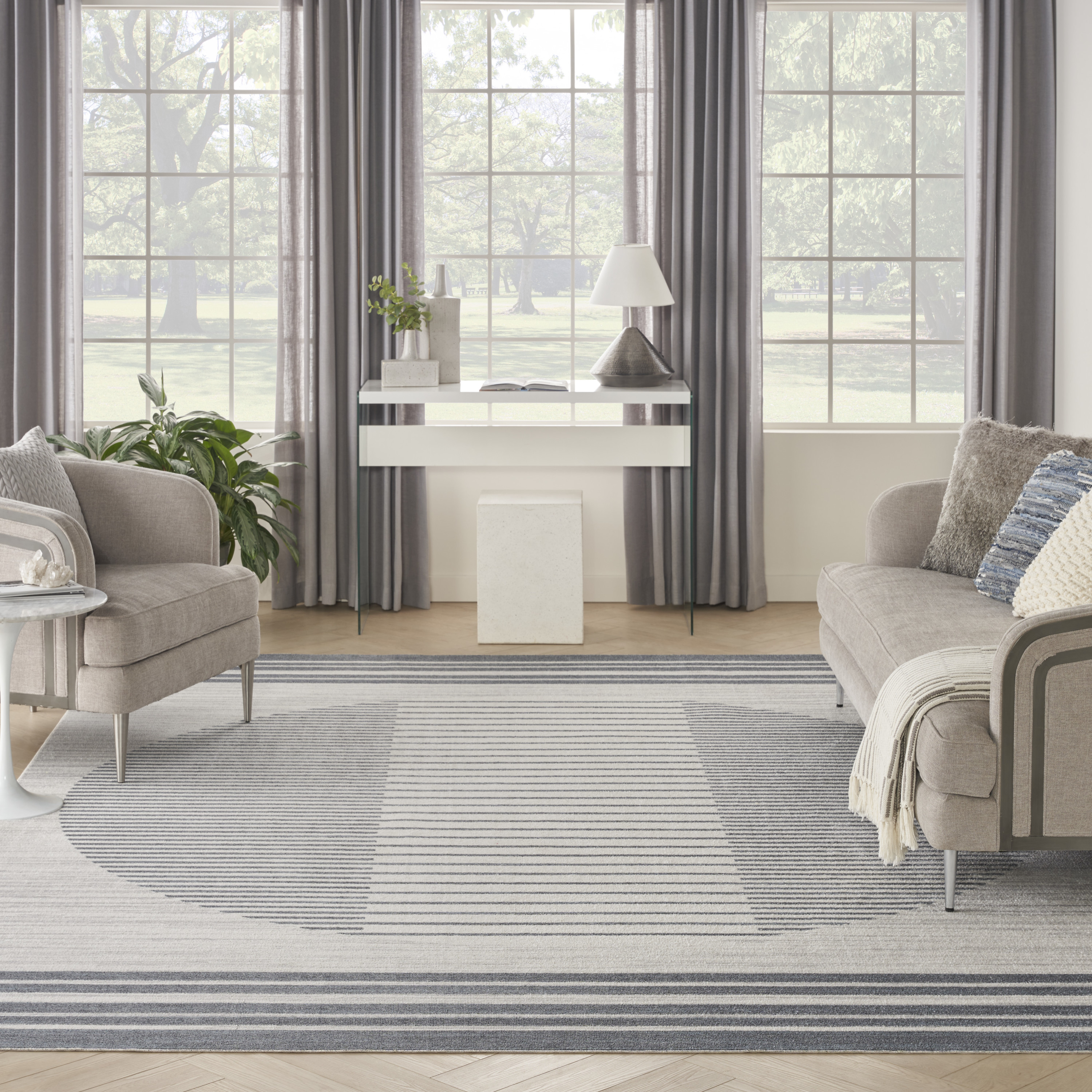 Nourison Astra Machine Washable 7'10" x 10' Ivory Blue Mid-Century Modern Indoor Rug