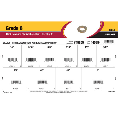 Grade 8 SAE Thick Hardened Flat Washers Assortment (1/4