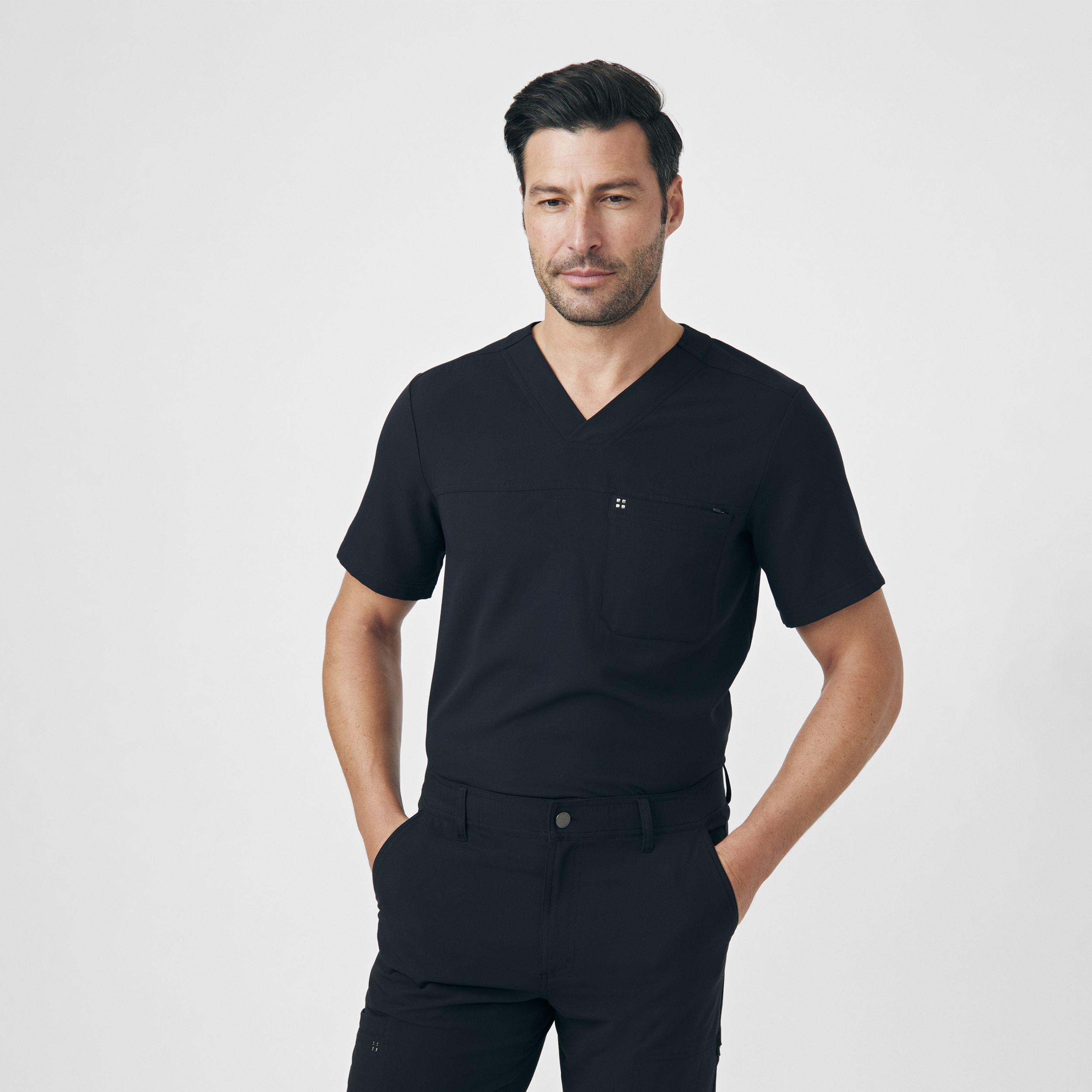 White Cross CRFT Men&#8216;s 2-Pocket V-Neck Scrub Top-White Cross