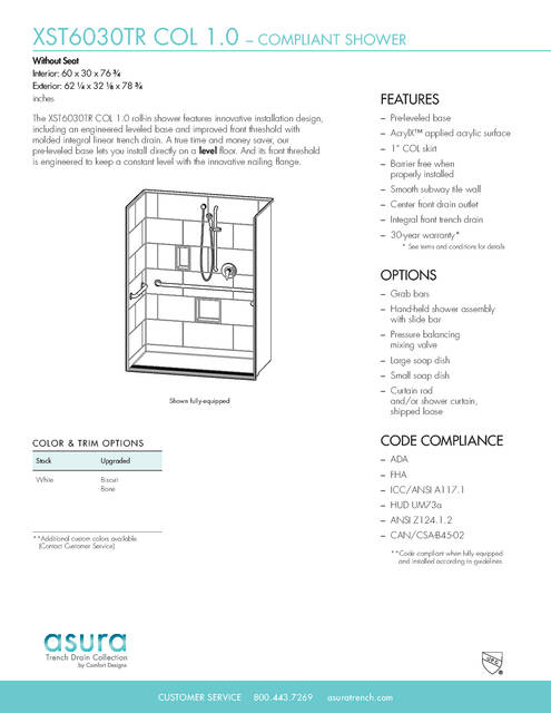 Tech Data Sheet — Cd Shower Tech Data Asura Xst 6030 Tr Col 1 0 No Seat