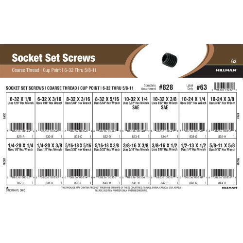 Cup Point Socket Set Screws Assortment (#6-32 thru 5/8
