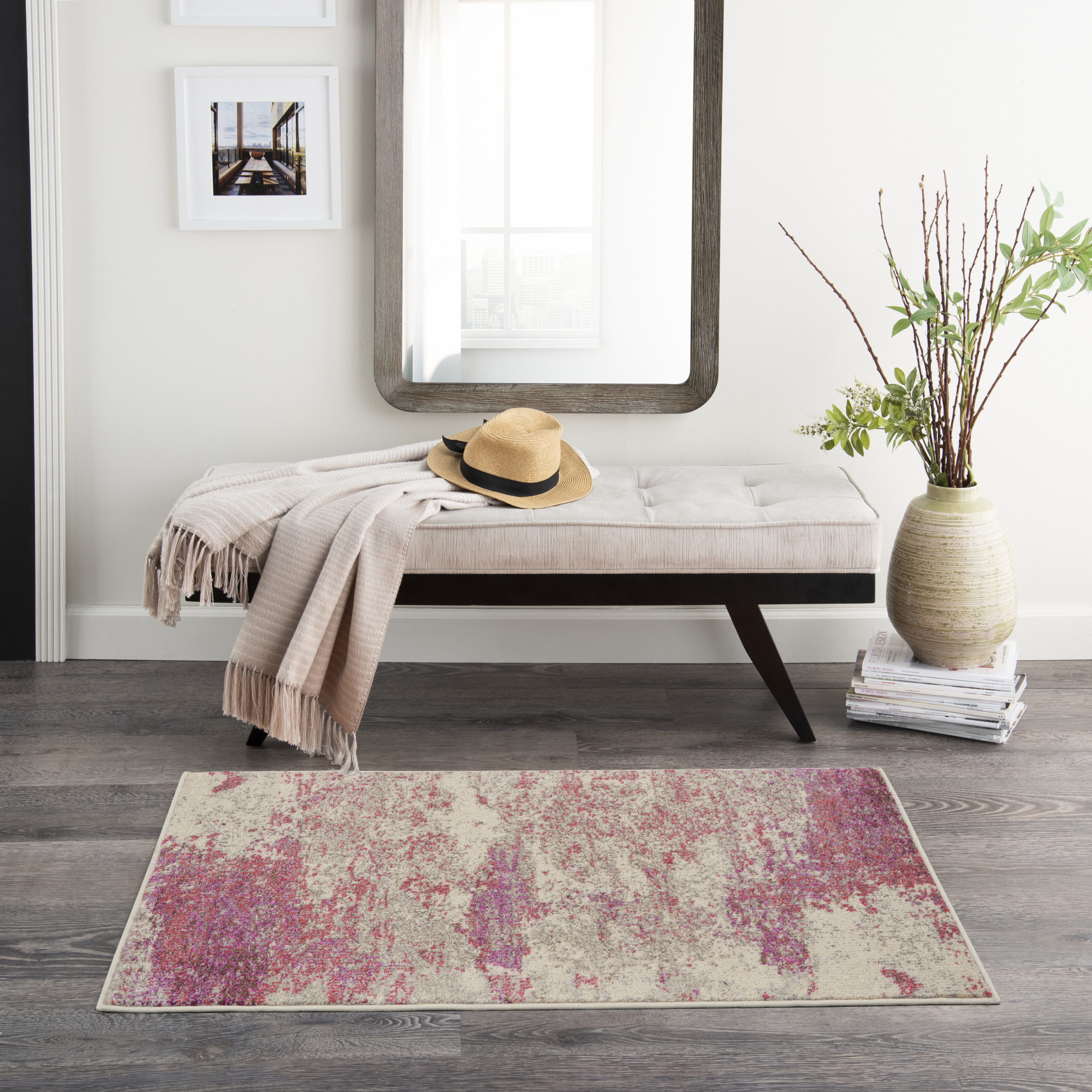 Nourison Celestial 2'2" x 3'9" Ivory Pink Modern Indoor Rug