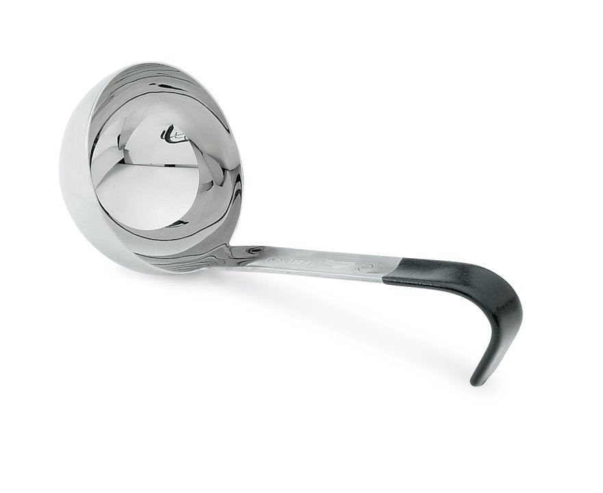 1-ounce one-piece heavy-duty stainless steel ladle with short Kool-Touch® handle
