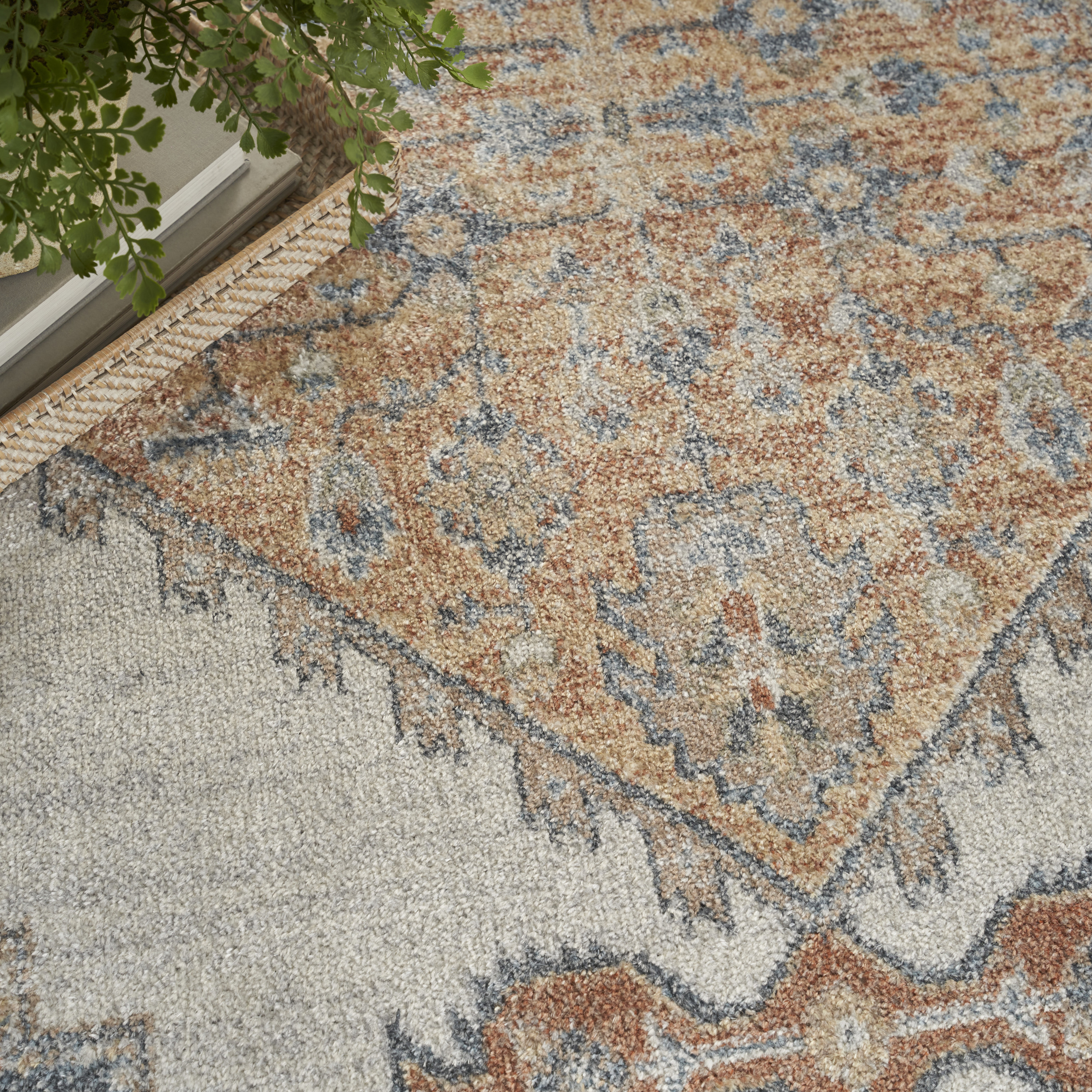 Nourison Astra Machine Washable 6'7" x 9' Grey Gold Vintage Indoor Rug