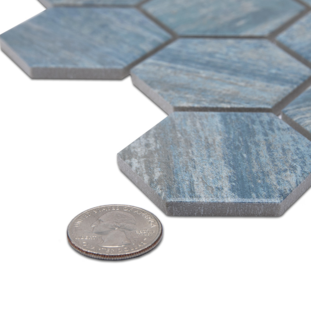 Sample – Cassis 2″ Hex Blue Porcelain Mosaic Tile