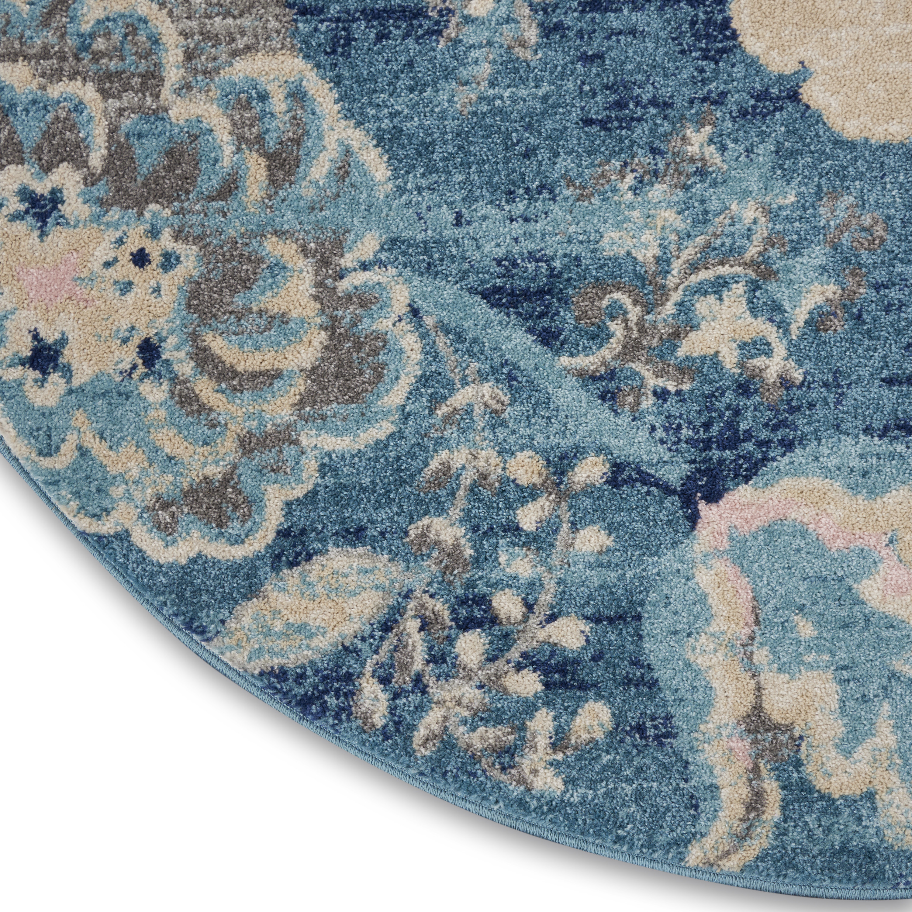 Nourison Tranquil 5'3" x Round Turquoise Vintage Indoor Rug