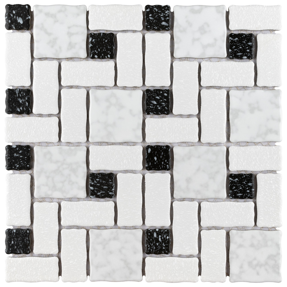 Sample – Academy White and Black Porcelain Mosaic Tile