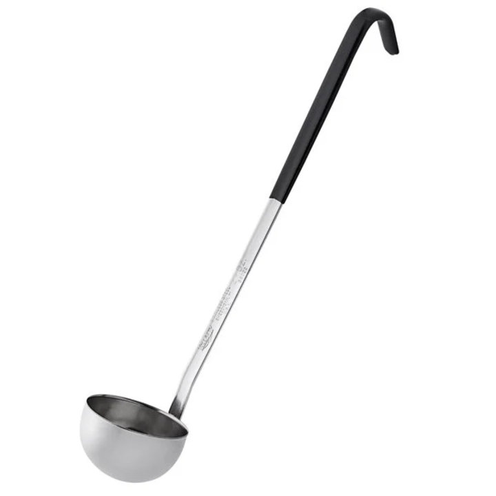 2-ounce two-piece stainless steel ladle with Kool-Touch® handle in black