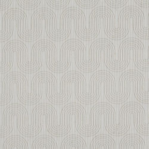 Beige-on-ivory wallpaper with repeating thin vertical-line semicircular arches (object), covering a flat wall uniformly (action), matte, subtly textured surface in neutral tones under soft, diffuse lighting (context).