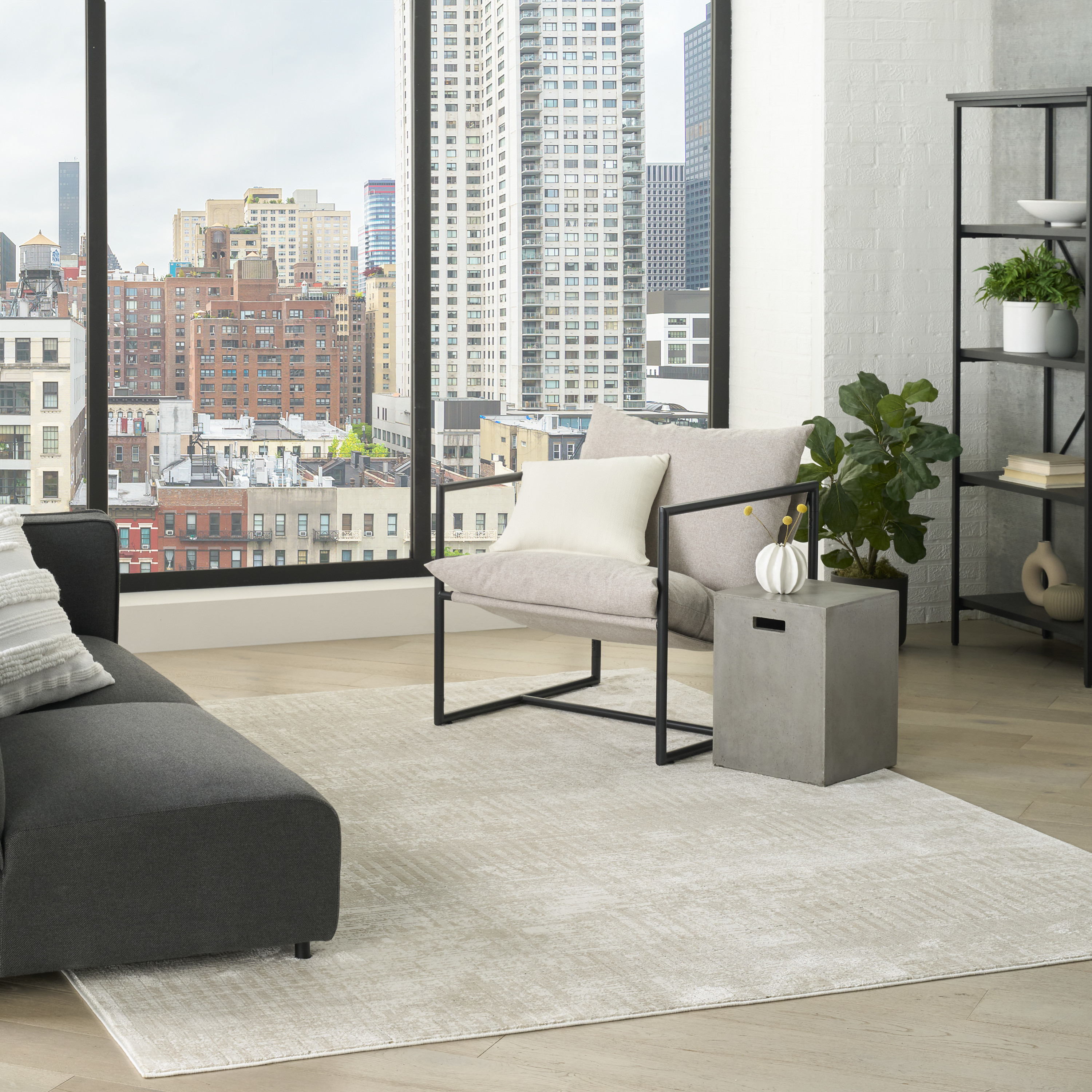 DKNY Grand Street 6' x 9' Ivory Beige Modern Indoor Rug