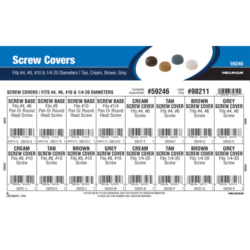 Screw Covers Assortment (Tan, Cream, Brown, Gray Variants for #4, #6, #10, & 1/4