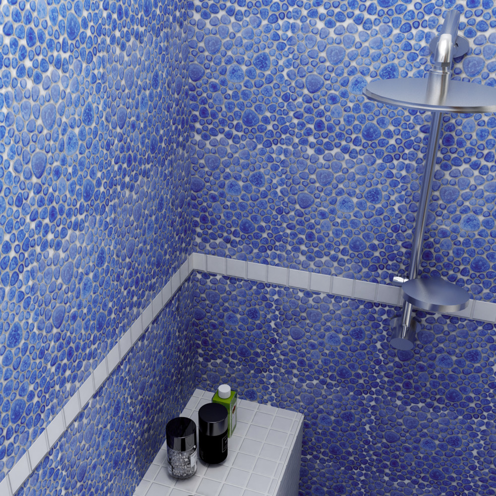 Pebble Blue Cloud 10-3/4 in. x 10-7/8 in. Porcelain Mosaic Tile